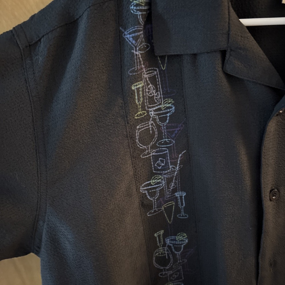 Haggar Shirt Mens XL Black Cocktail Drinks‎ Bartender Short Sleeve Button Up - Picture 4 of 4